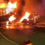 Accidente en el puente Helicoidal de Calarcá: tractocamión se incendió y dejó tres personas lesionadas
